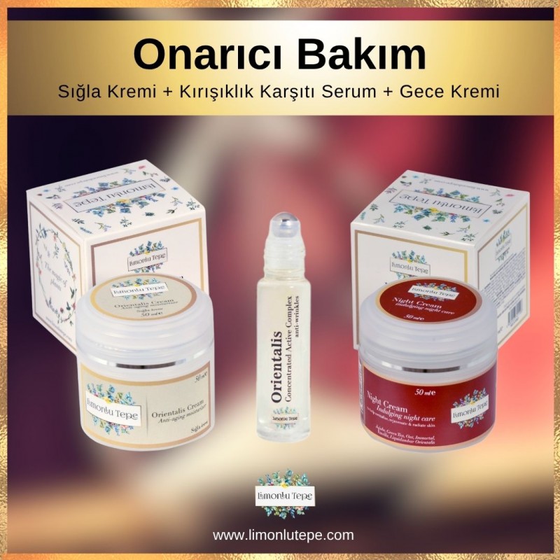 Zamanı Durduran 3lü Set - Onarıcı Bakım  (Sığla Kremi + Kırışıklık Karşıtı Serum + Gece Kremi)