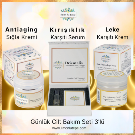 Günlük Cilt Bakım Seti 3'lü (Sığla Kremi + Kırışıklık Karşıtı Serum + Leke Karşıtı Aydınlatıcı Krem)