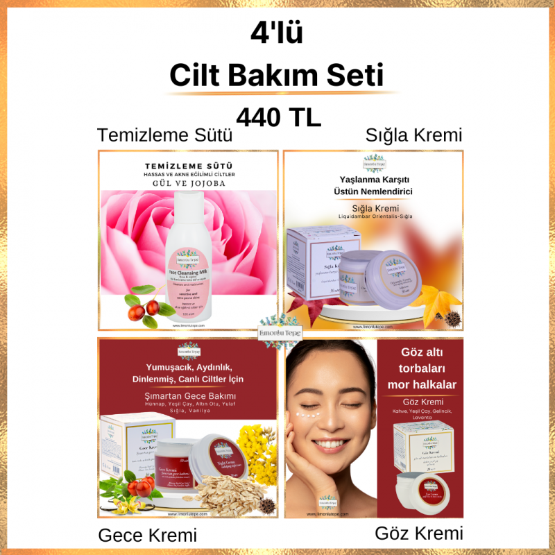 Cilt Bakım Seti 4'lü (Tem.Sütü+Sığla+Gece+G...